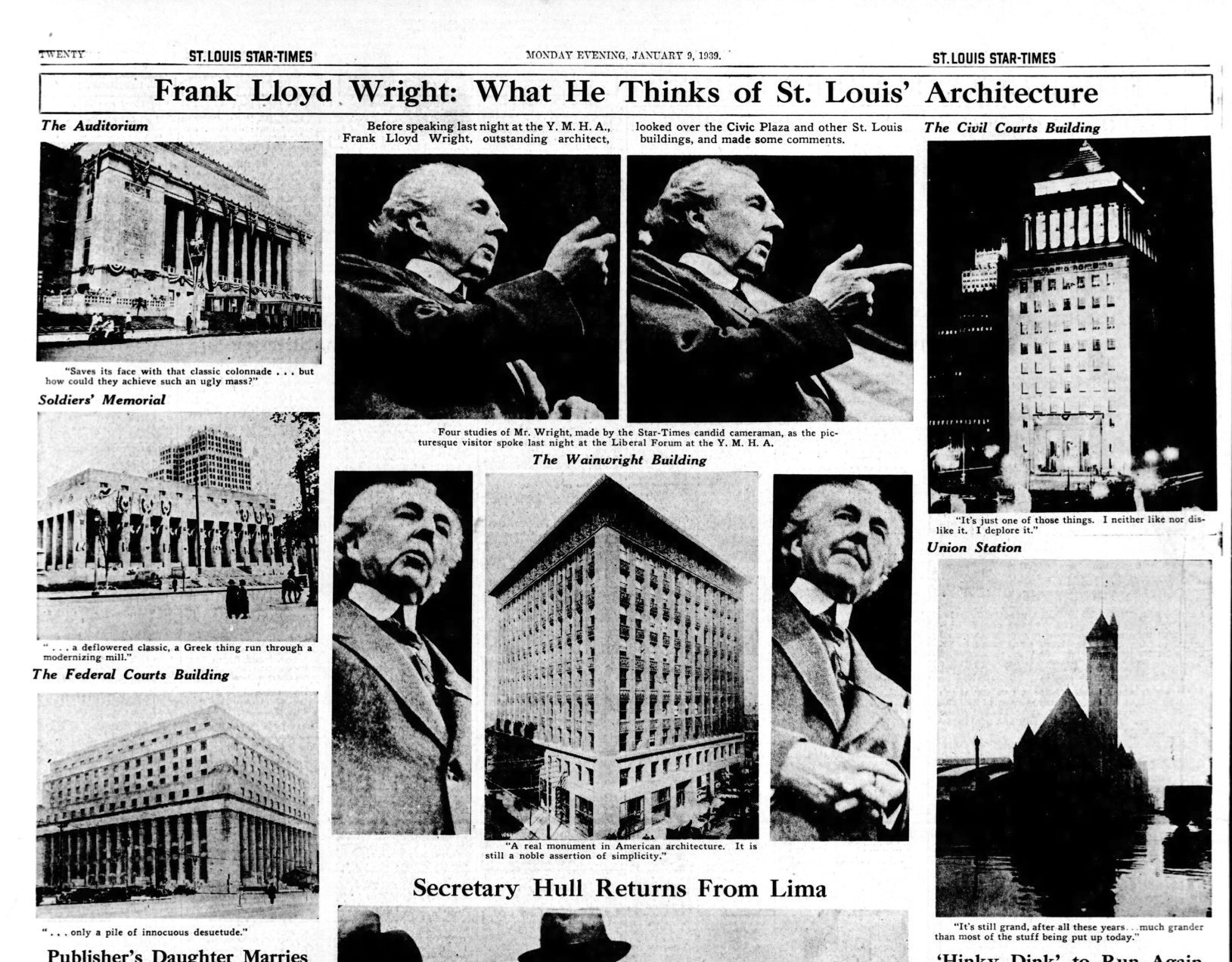 St Louis Star Times article on F.L. Wright